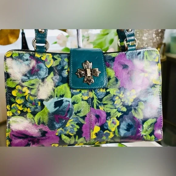 Patricia Nash Rosina Leather Satchel Deep Blue Nature w/ Blue Coral - Picture 5 of 10